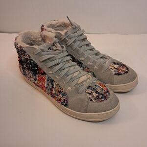 P448 Sneakers Women's 38 8 Tweed Multicolor High Top Skater Faux Fur Suede